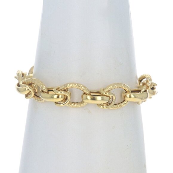 Yellow Gold Fancy Link Chain Bracelet 8" - 14k Italy - Picture 1 of 5